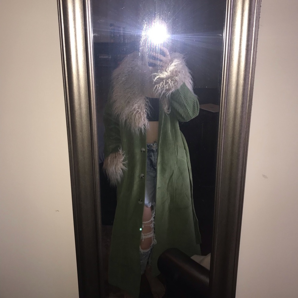 Urban Outfitters Faux Fur Olive Green Corduroy Coat